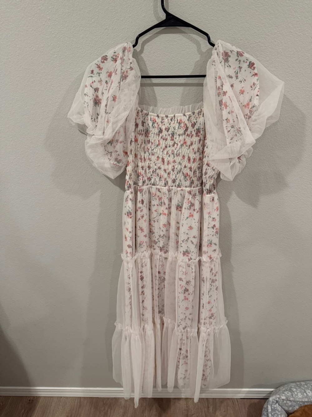 Listicle White Floral Smocked Top with Pink and Blue Accents - Picture 5 of 7